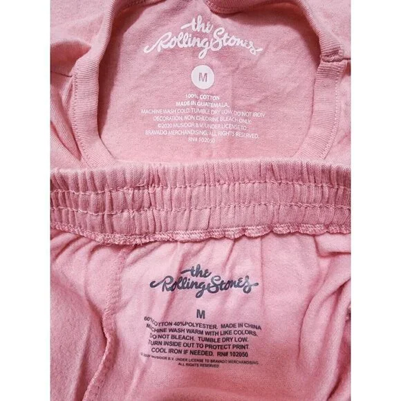 The Rolling Stones Women Kiss Top 1973 European Tour Logo Pant Pink 2PC Set Sz M - Picture 5 of 6